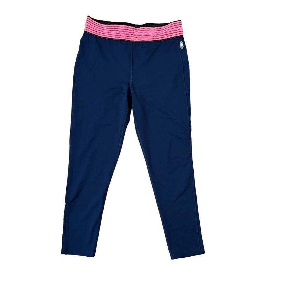 Free People Movement Athletic Leggings Navy Blue Pink Waistband Large